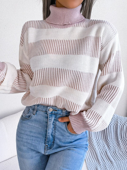 Striped Turtleneck Long Sleeve Sweater.