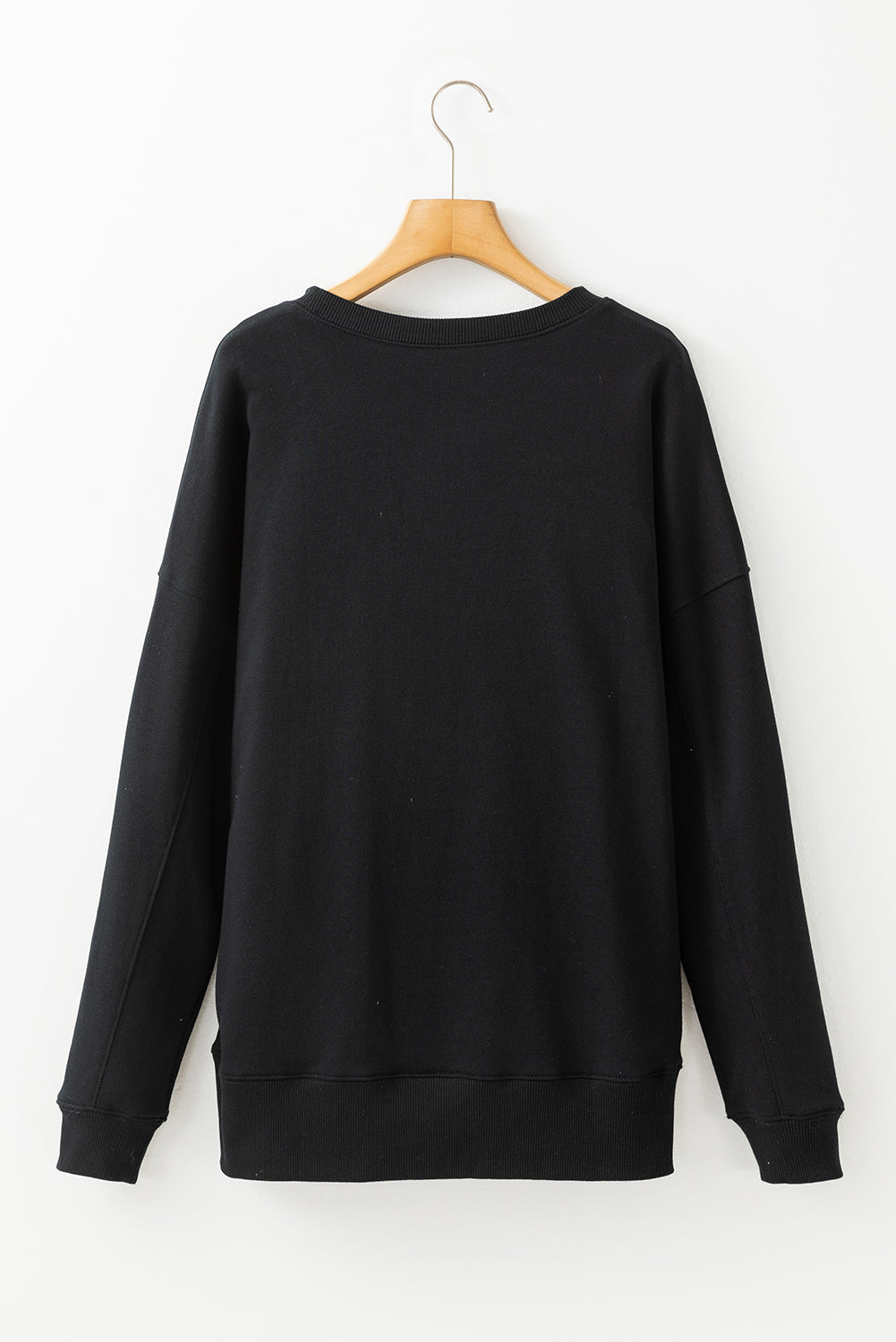 Black Drop Shoulder Crisscross Stitching Pocketed Loose Sweatshirt