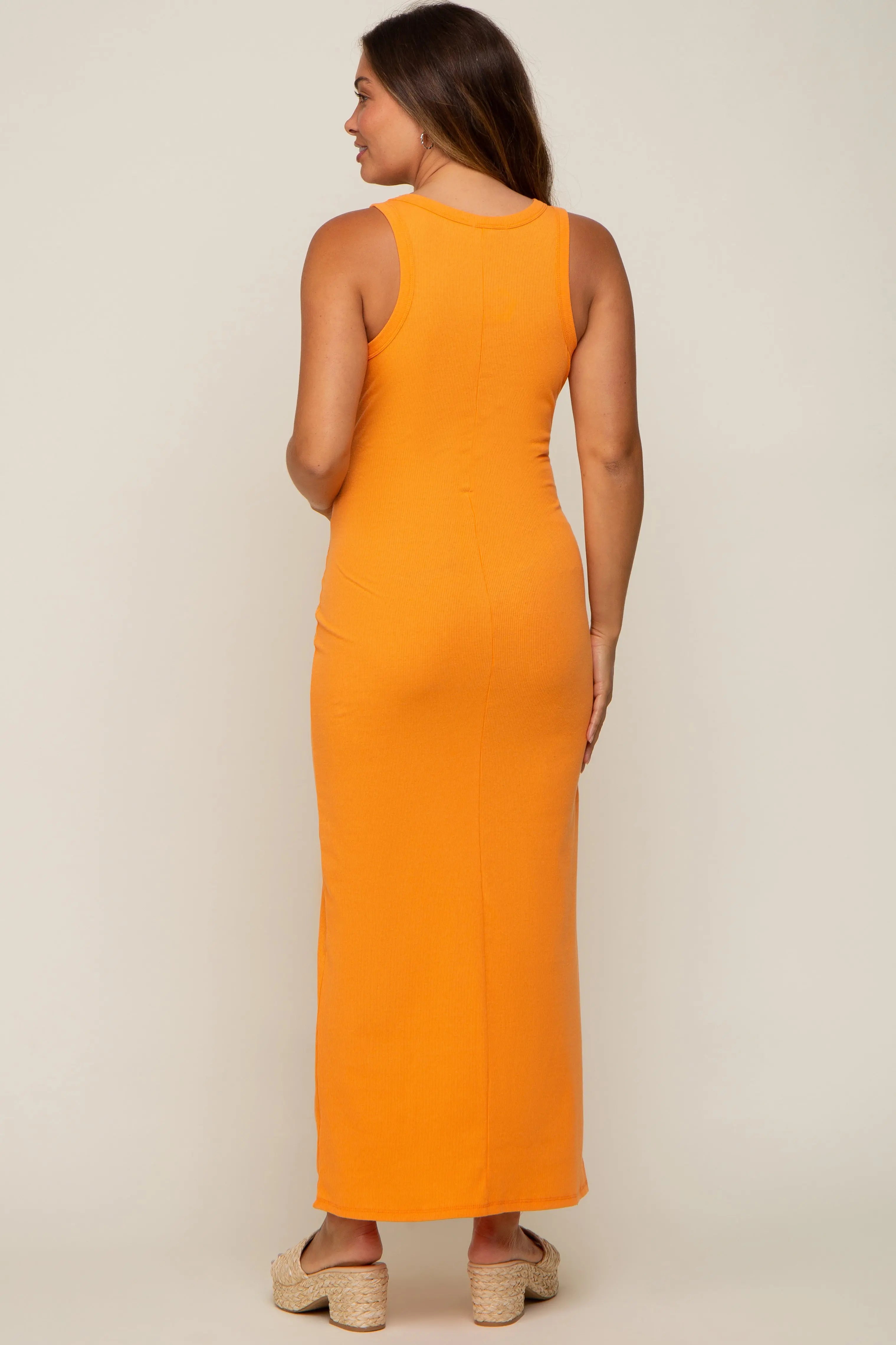 Orange Sleeveless Ribbed Maternity Maxi Dress For Women PinkBlush