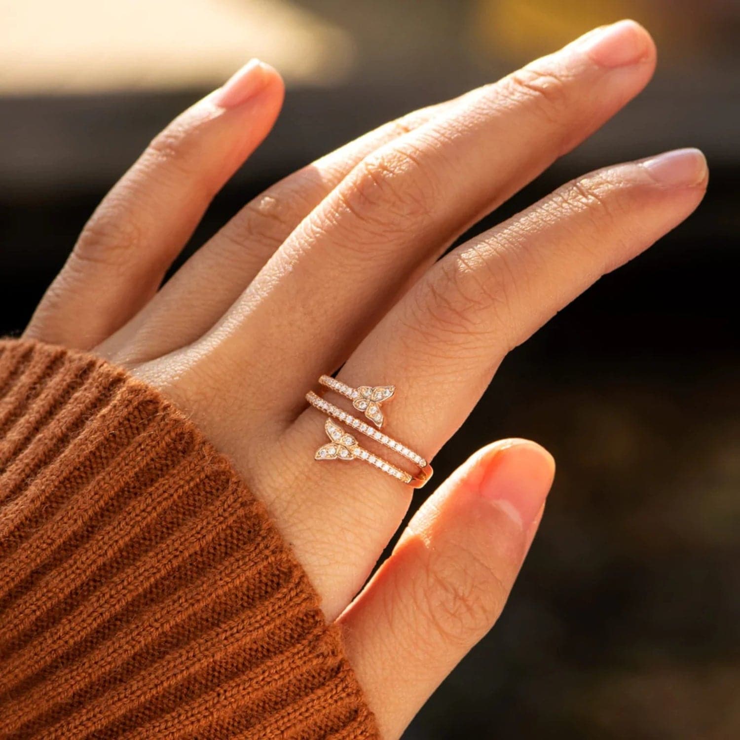 925 Sterling Silver Inlaid Zircon Butterfly Ring.