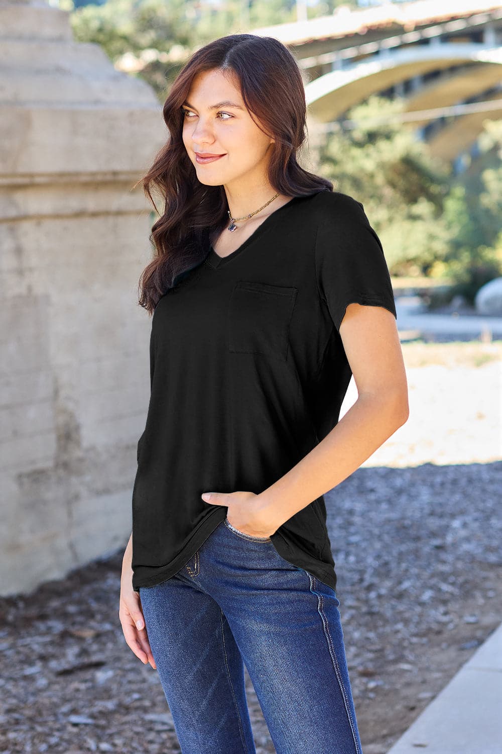 Basic Bae Bamboo Full Size  V-Neck Short Sleeve T-Shirt.