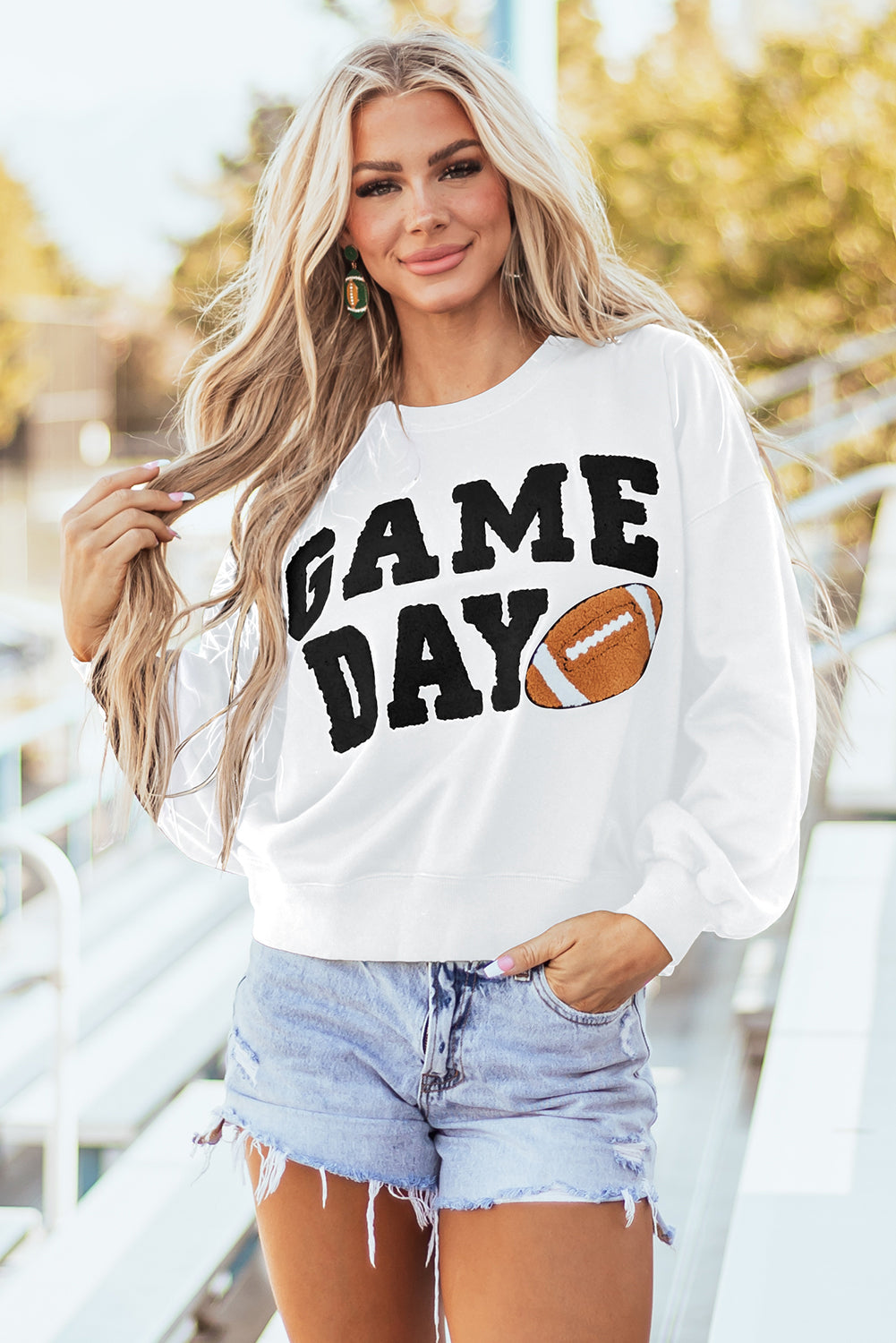 White varsity pullover sweatshirt