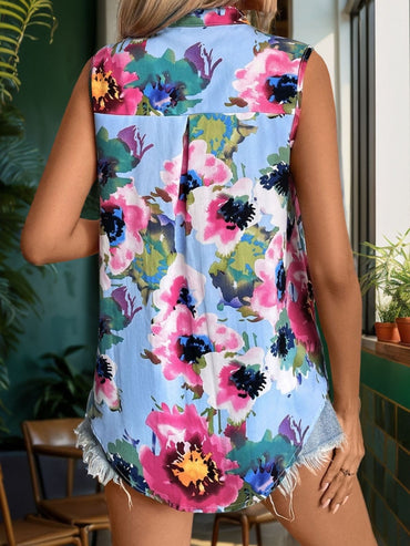 Printed Round Neck Sleeveless Blouse.