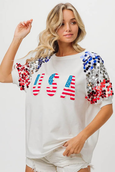 BiBi American Flag Theme Sequin Top - Love Salve 