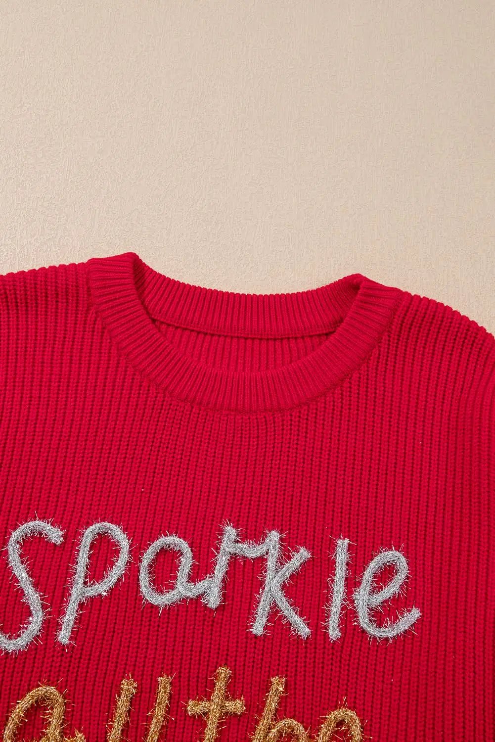 Racing red tinsel plus size sweater - Love Salve 