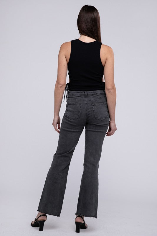 Trendy acid wash frayed hem wide-leg pants