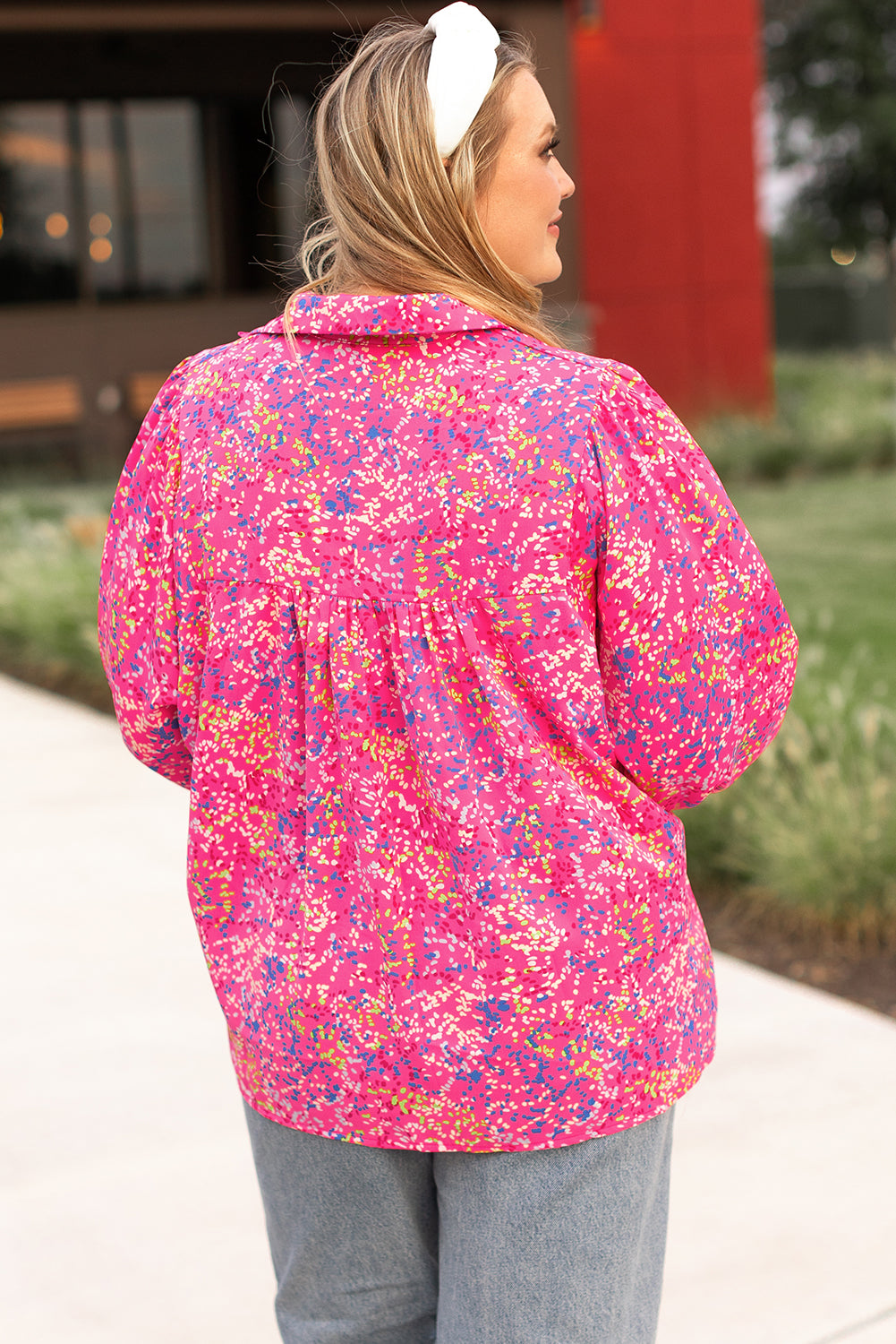 Floral elegance plus size puff sleeve blouse in purple