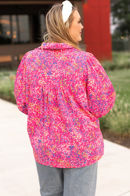 Floral elegance plus size puff sleeve blouse in purple