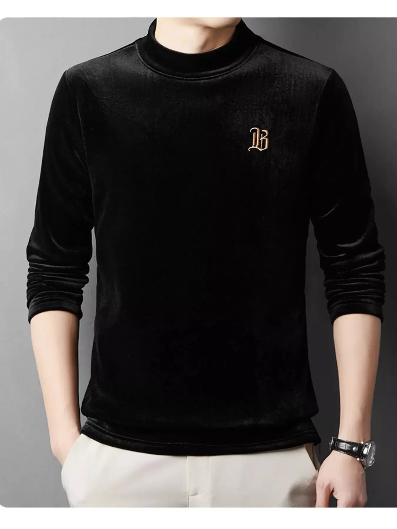 Men's Plus Size Velvet Embroidered Warm T-Shirt Simply Love