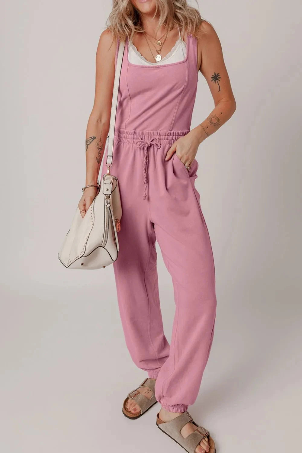 Elastic Waist Sleeveless Square Neck Jumpsuit Simply Love
