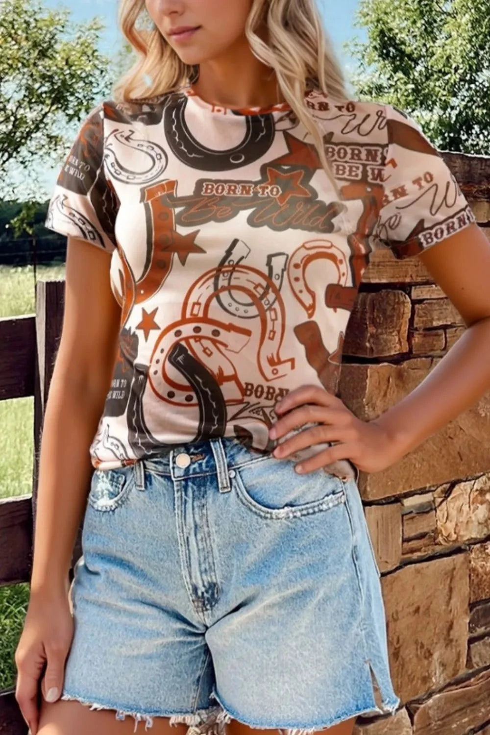 Western Horseshoe Printed Mesh Short Sleeve T Shirt Simply Love