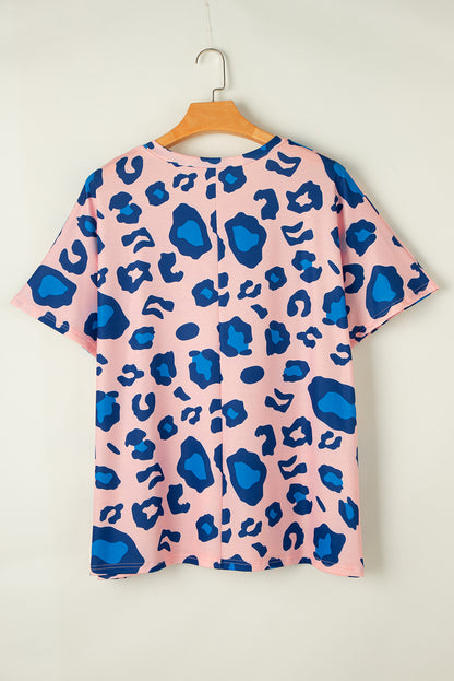 Wildly chic pink leopard print plus size v neck tee