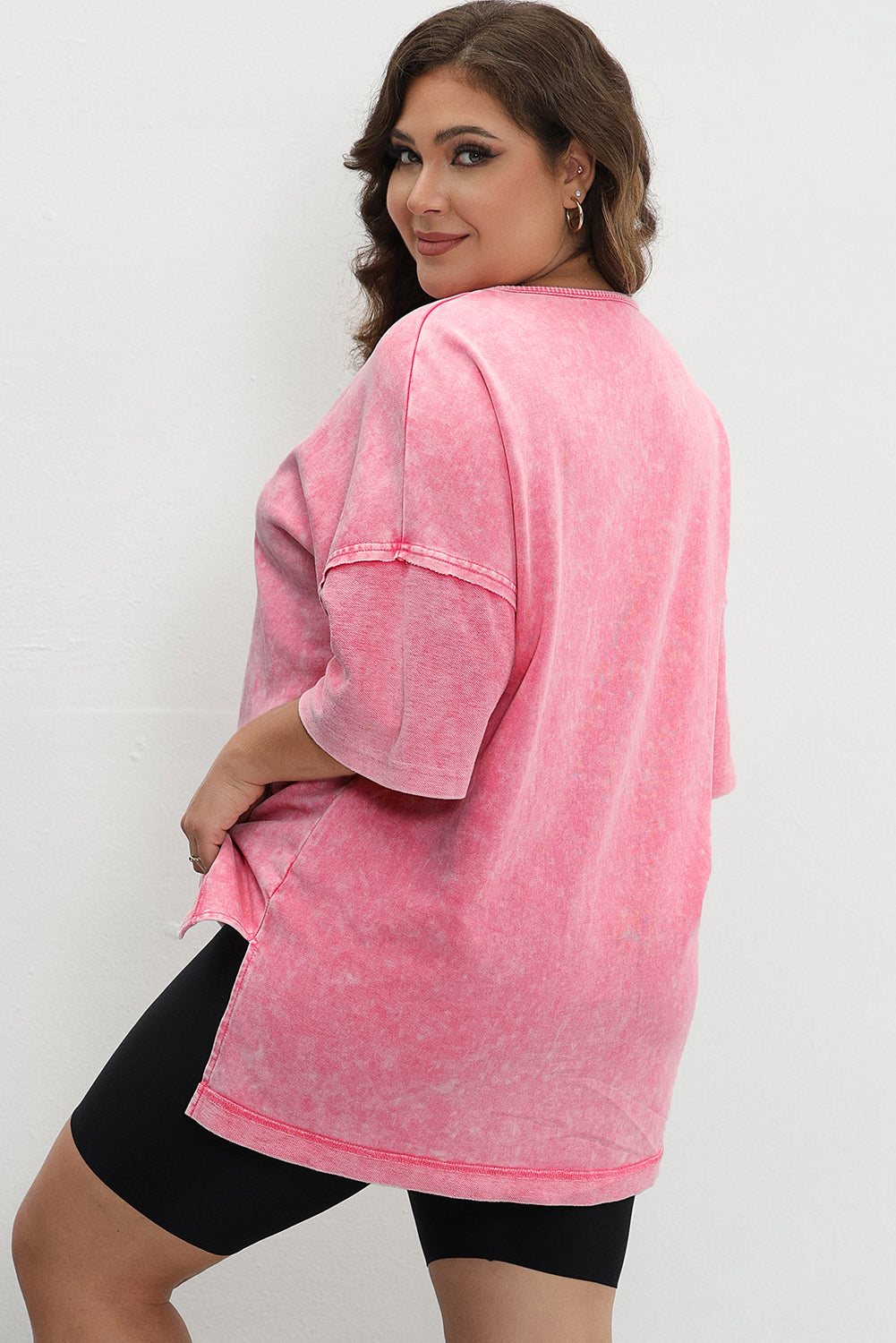 Chic strawberry pink mineral wash oversized patchwork tee