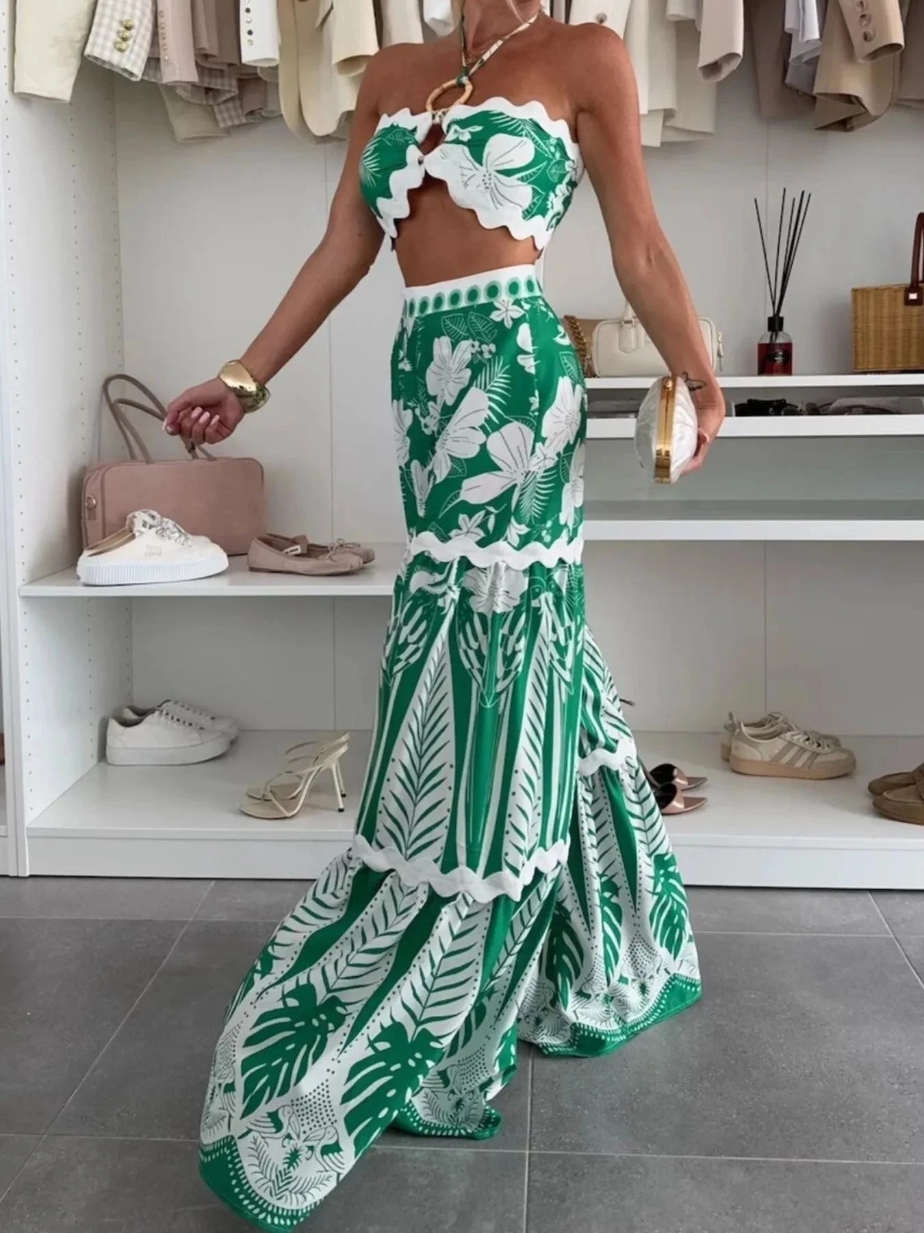 Printed Halter Neck Cami and Skirt Set Coco’s Tee Boutique