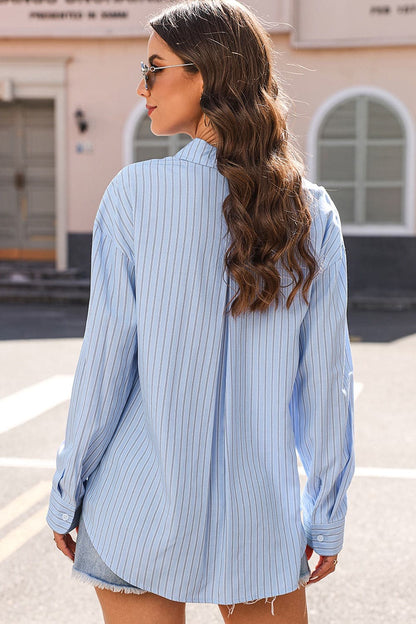 Striped Button Up Long Sleeve Shirt.