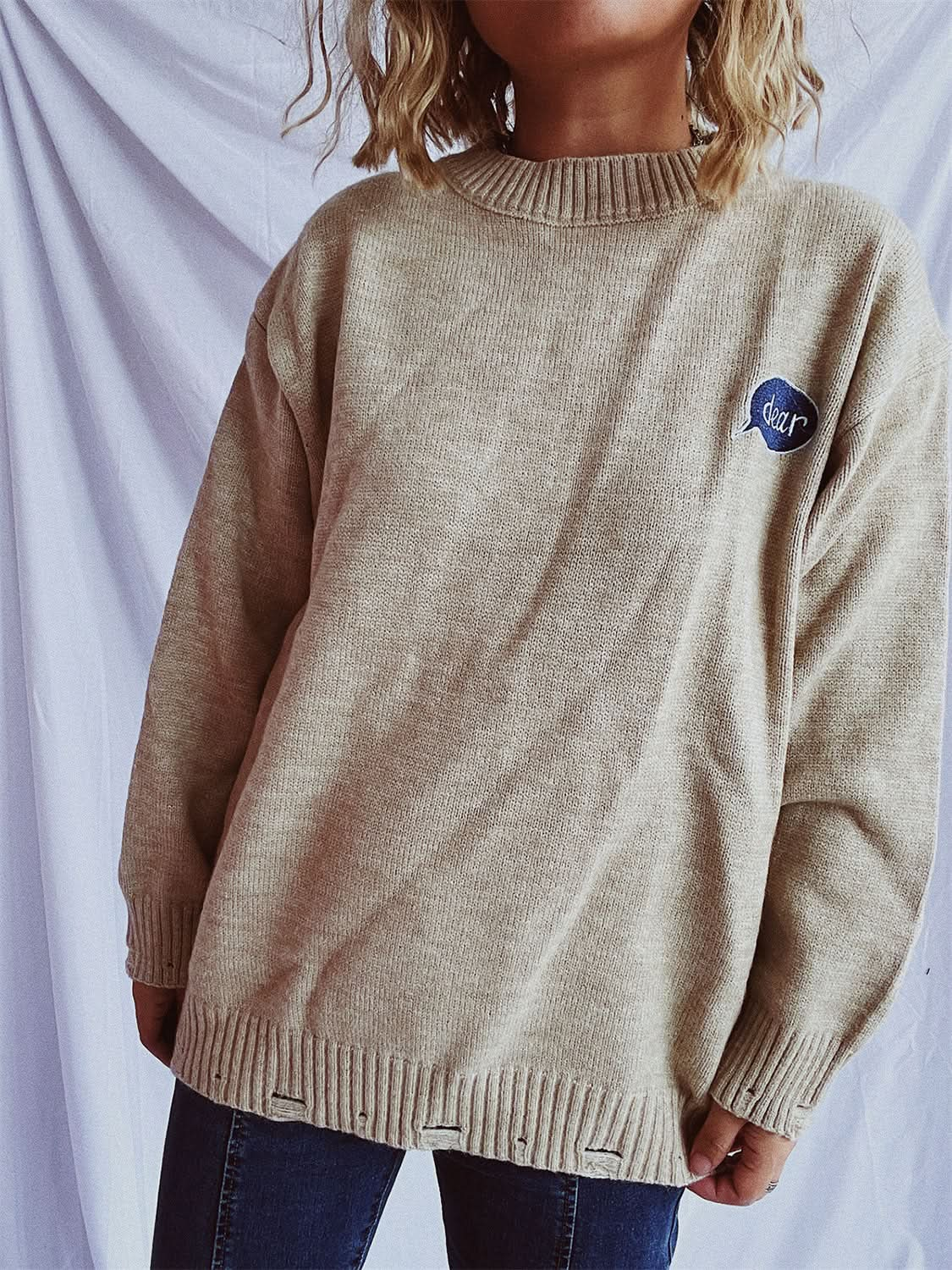 Embroidered oversized sweater with dropped shoulders