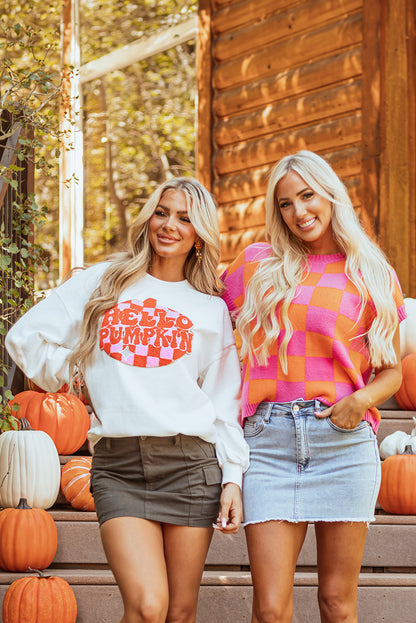 Autumn vibes: White pumpkin patch pullover sweatshirt