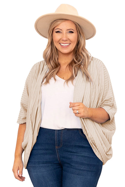 Apricot shimmer ribbed texture cardigan for plus sizes