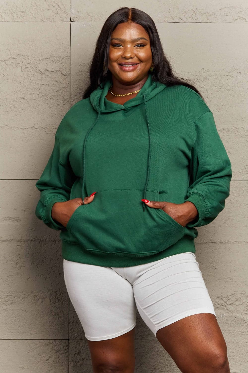 Chic long sleeve dropped shoulder hoodie with pockets