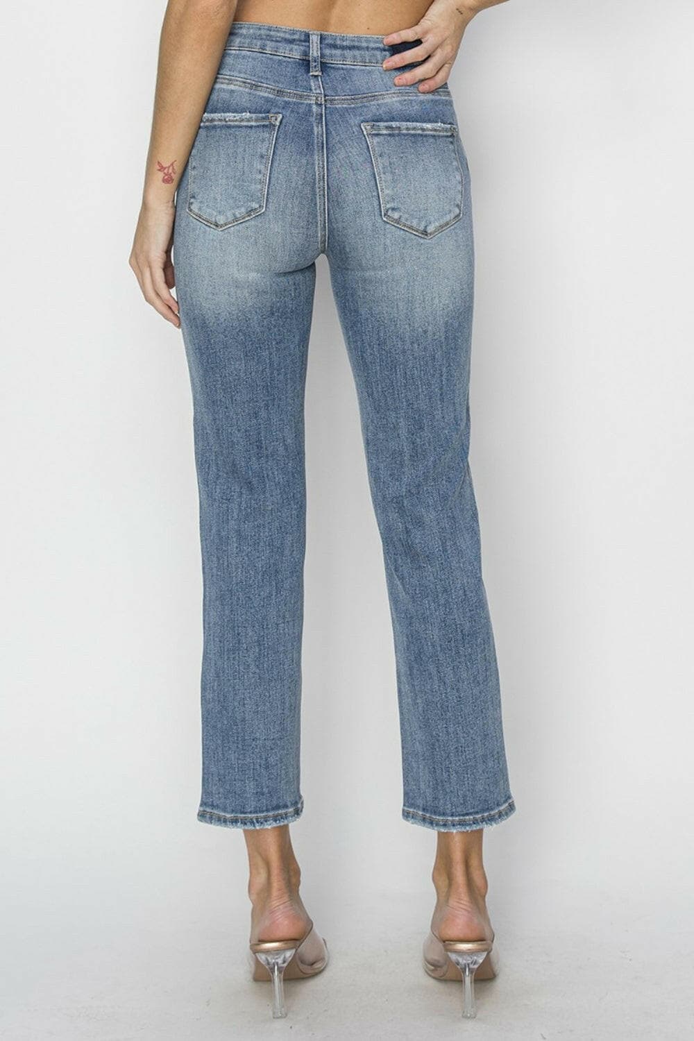 RISEN Full Size High Waist Distressed Cropped Jeans.