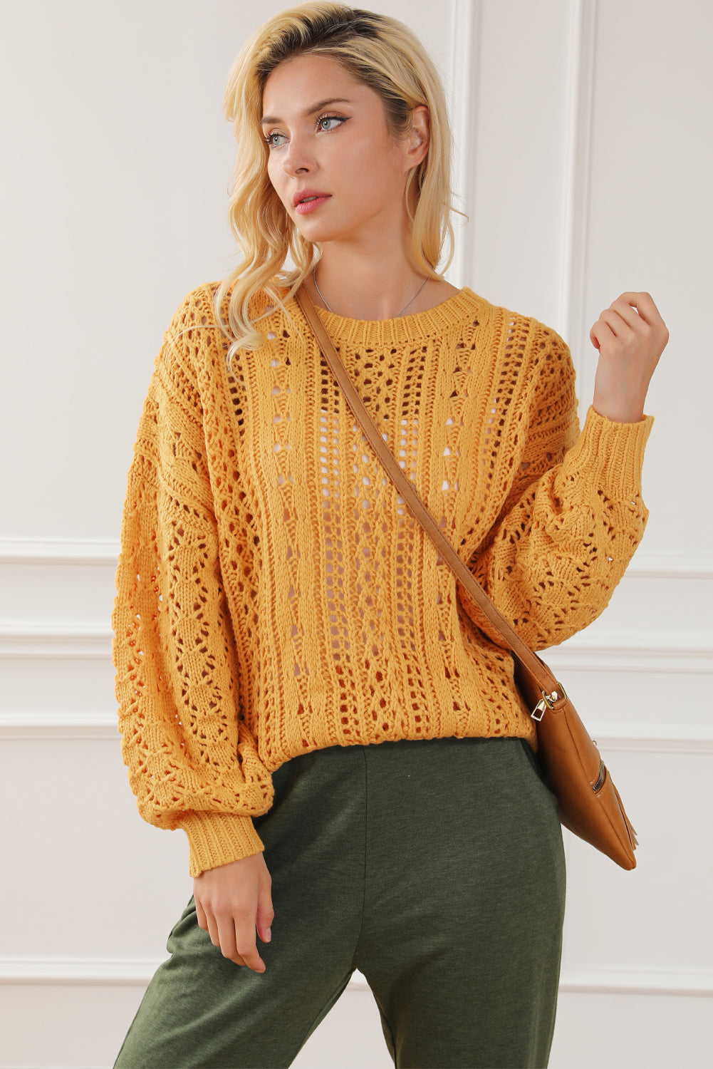 Chic yellow cable knit sweater