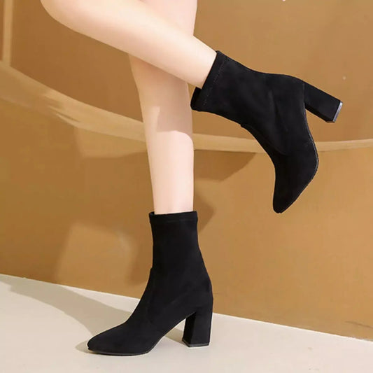 Point Toe Block Heels Boots Simply Love