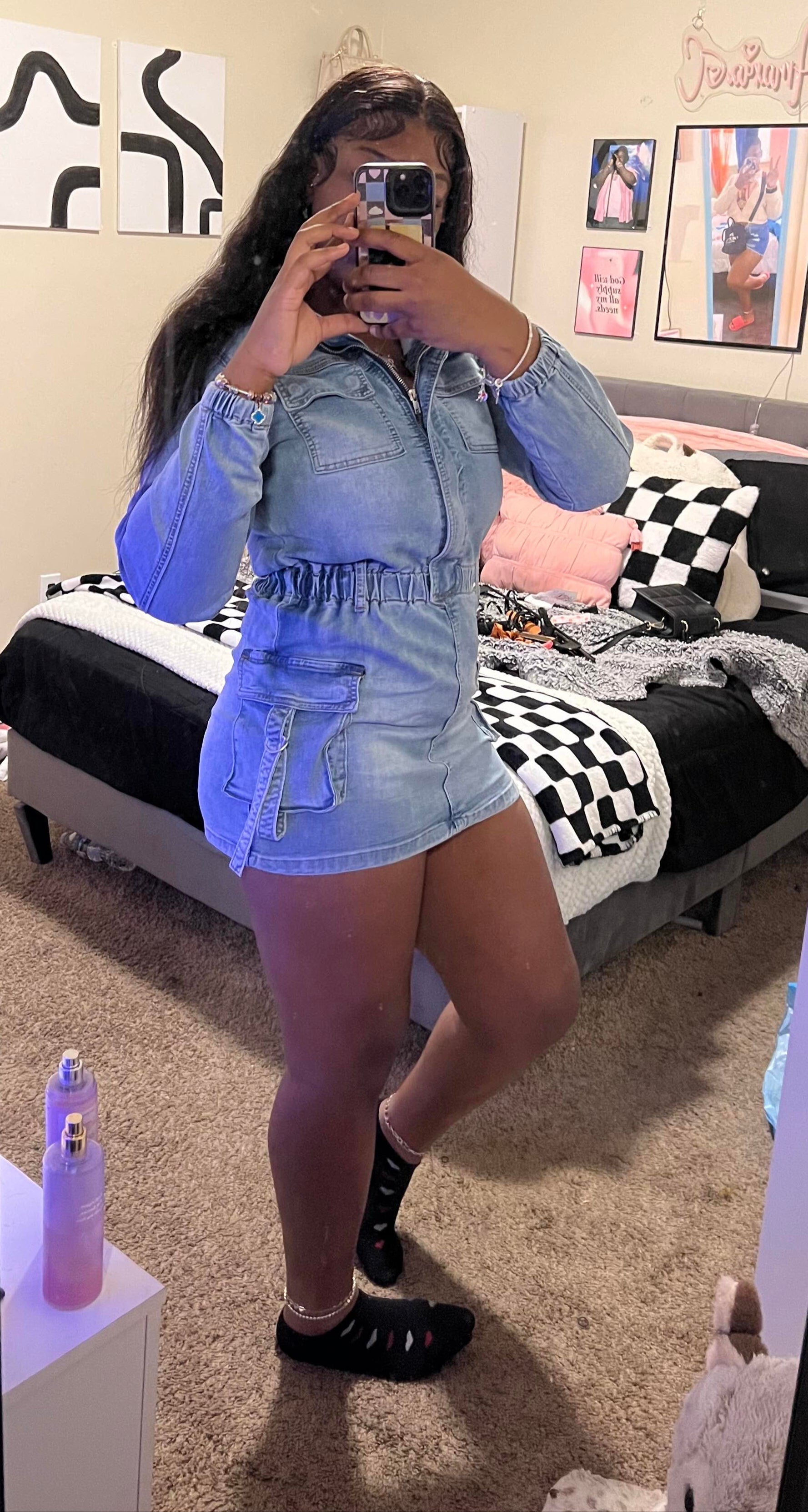 Long Sleeve Denim Romper Skirt Coco’s Tee Boutique