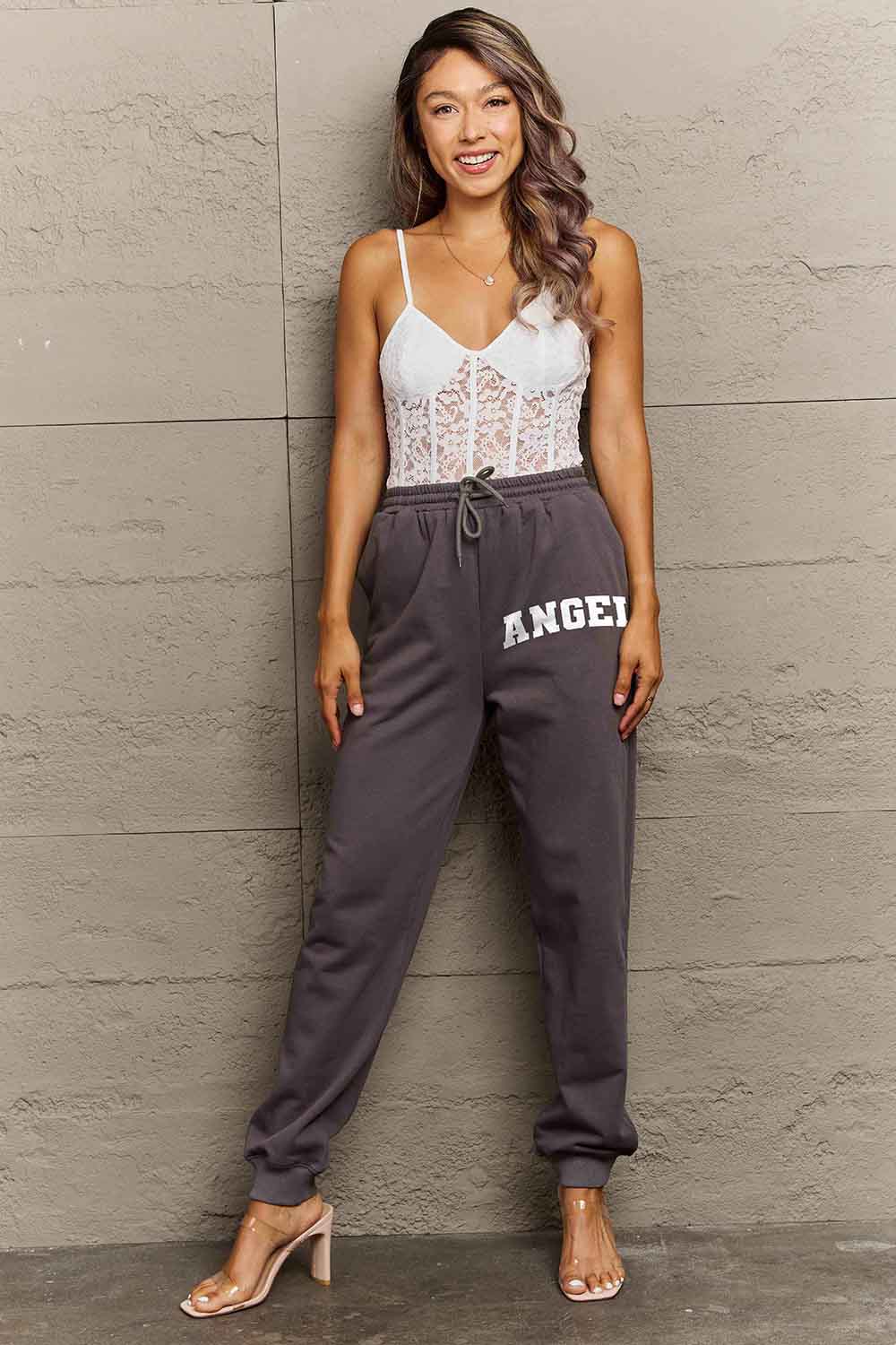 Simply Love Simply Love Full Size Drawstring Angel Graphic Long Sweatpants.