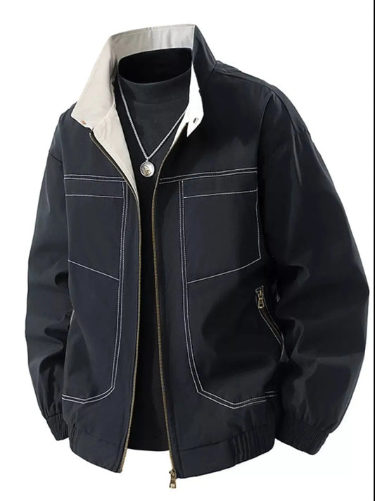 Men's Plus Size Zip Up Contrast Collar Casual Jacket Simply Love