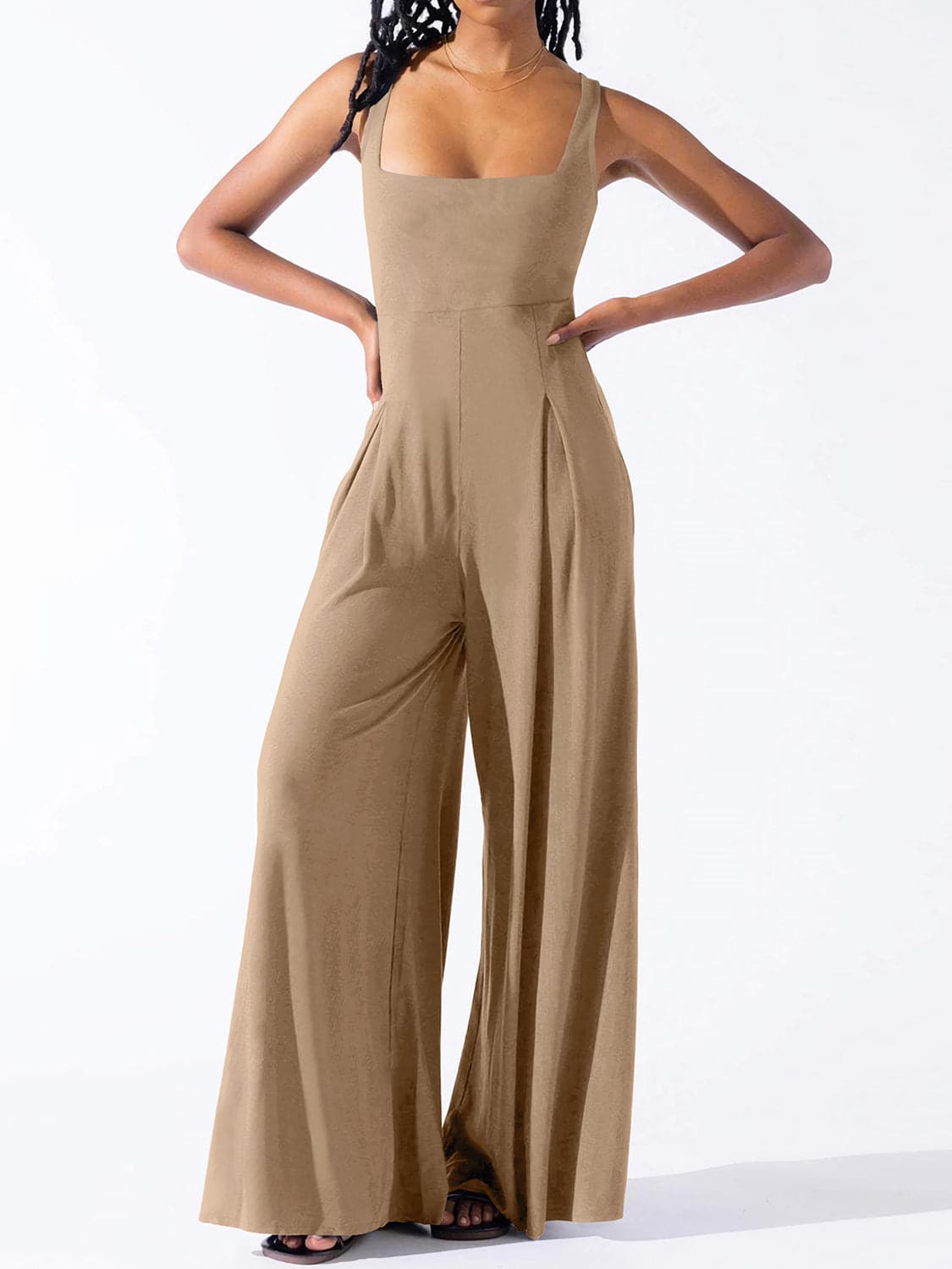 Square Neck Wide Strap Jumpsuit.