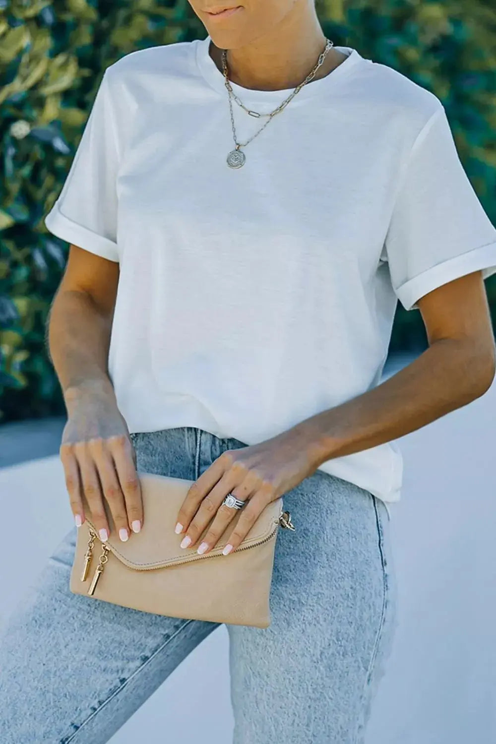 Round Neck Rolled Sleeve T-Shirt Simply Love