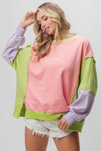 BiBi Washed Color Block Sweatshirt.