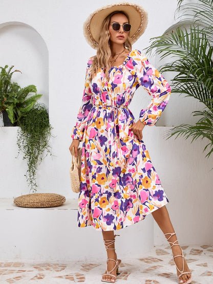 Printed Long Sleeve Midi Dress.