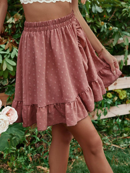 Ruffle Hem Elastic Waist Mini Skirt.