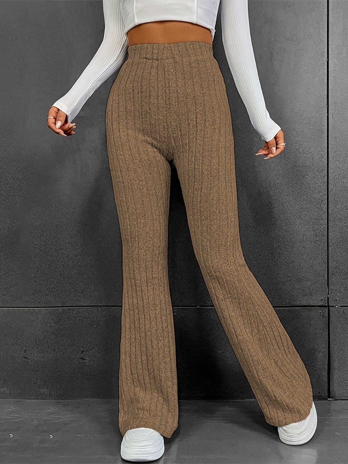 Ribbed High Waist Bootcut Pants.