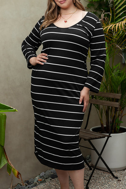 Chic black striped plus-size dress