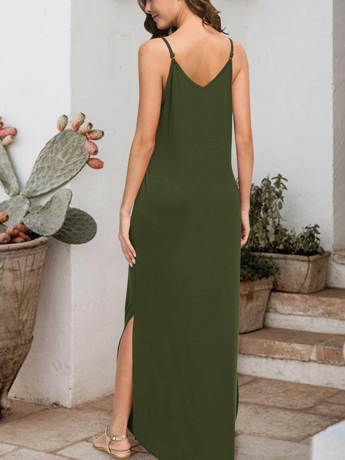 Slit Scoop Neck Sleeveless Dress.