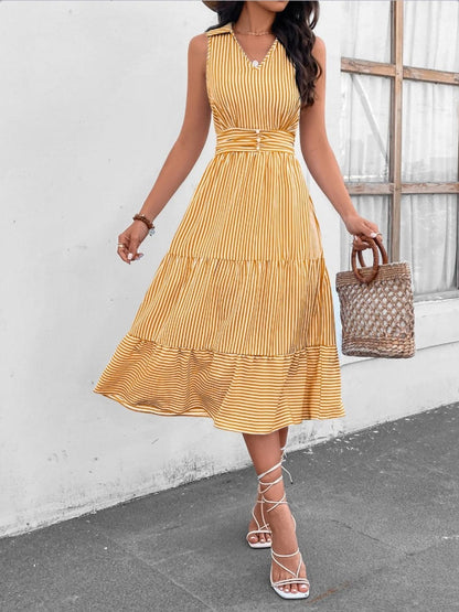 Chic striped midi dress with collar