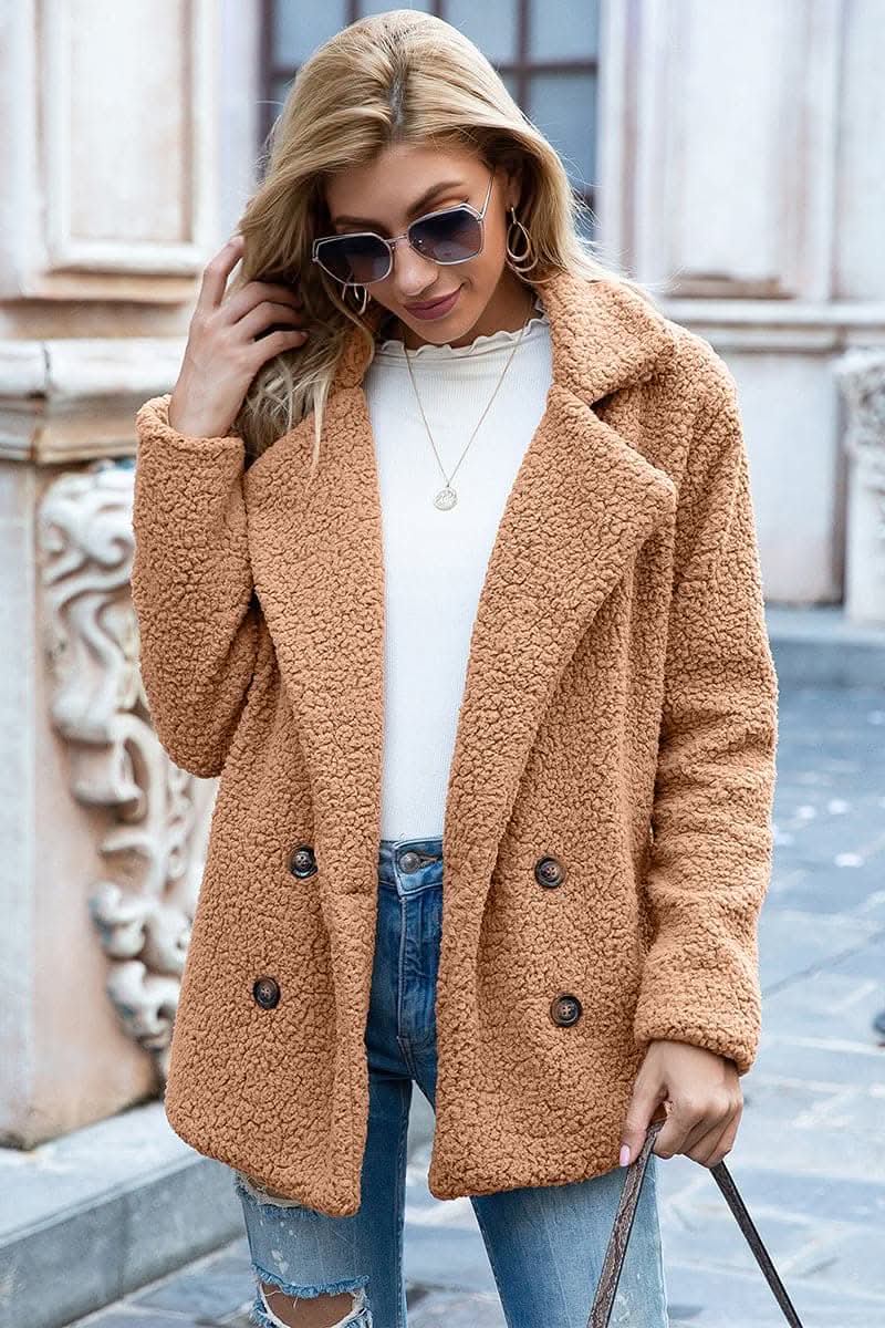 Chic lapel collar sherpa coat - Love Salve 