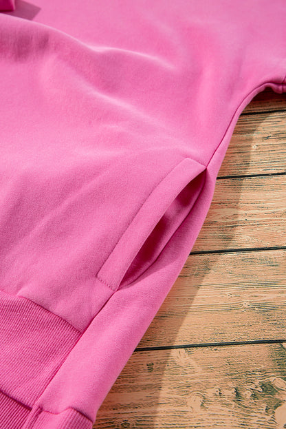 Cozy bonbon fleece-lined drop shoulder sweatshirt with high-low hem