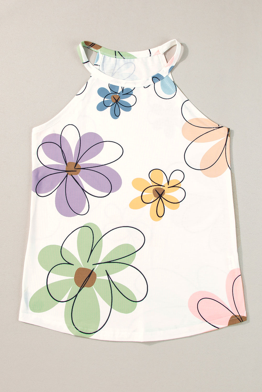 Charming beige floral tank top for effortless style