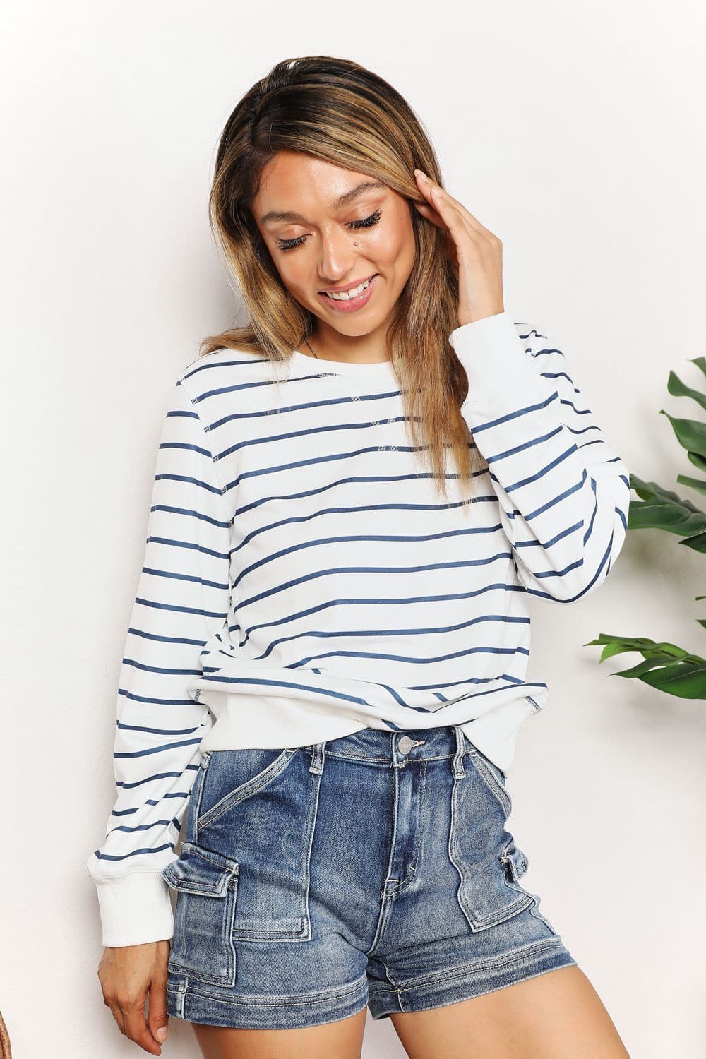 Timeless chic striped long sleeve top