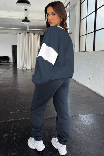 Premium Navy Blue Drop Shoulder Sweatshirt And Joggers Active Set