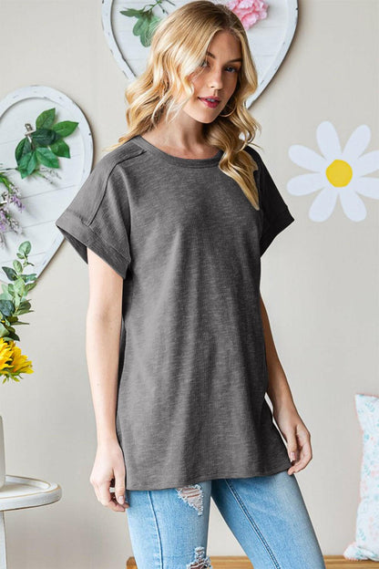 Heimish Full Size Short Sleeve Round Neck T-Shirt.