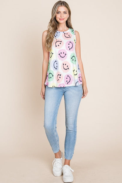 BOMBOM Smiley Face Round Neck Tank.