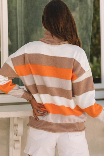 Striped Turtleneck Long Sleeve Sweater.