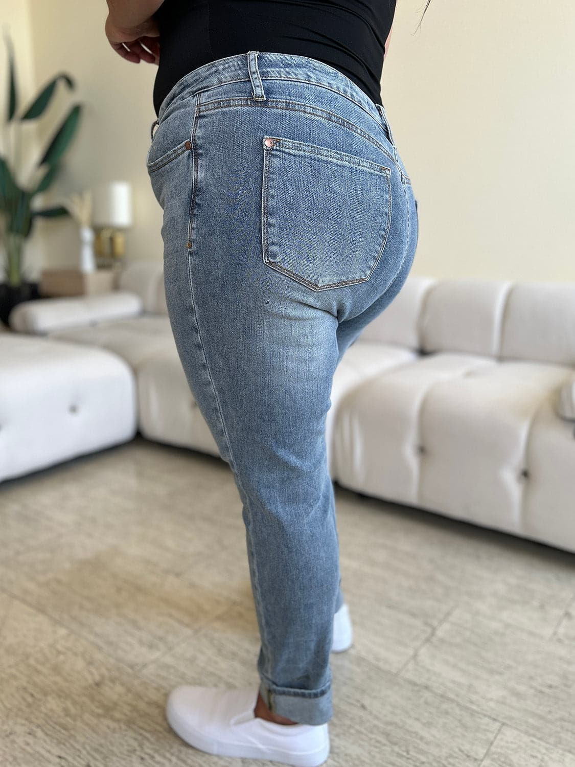 Judy Blue Full Size High Waist Cuff Hem Skinny Jeans.