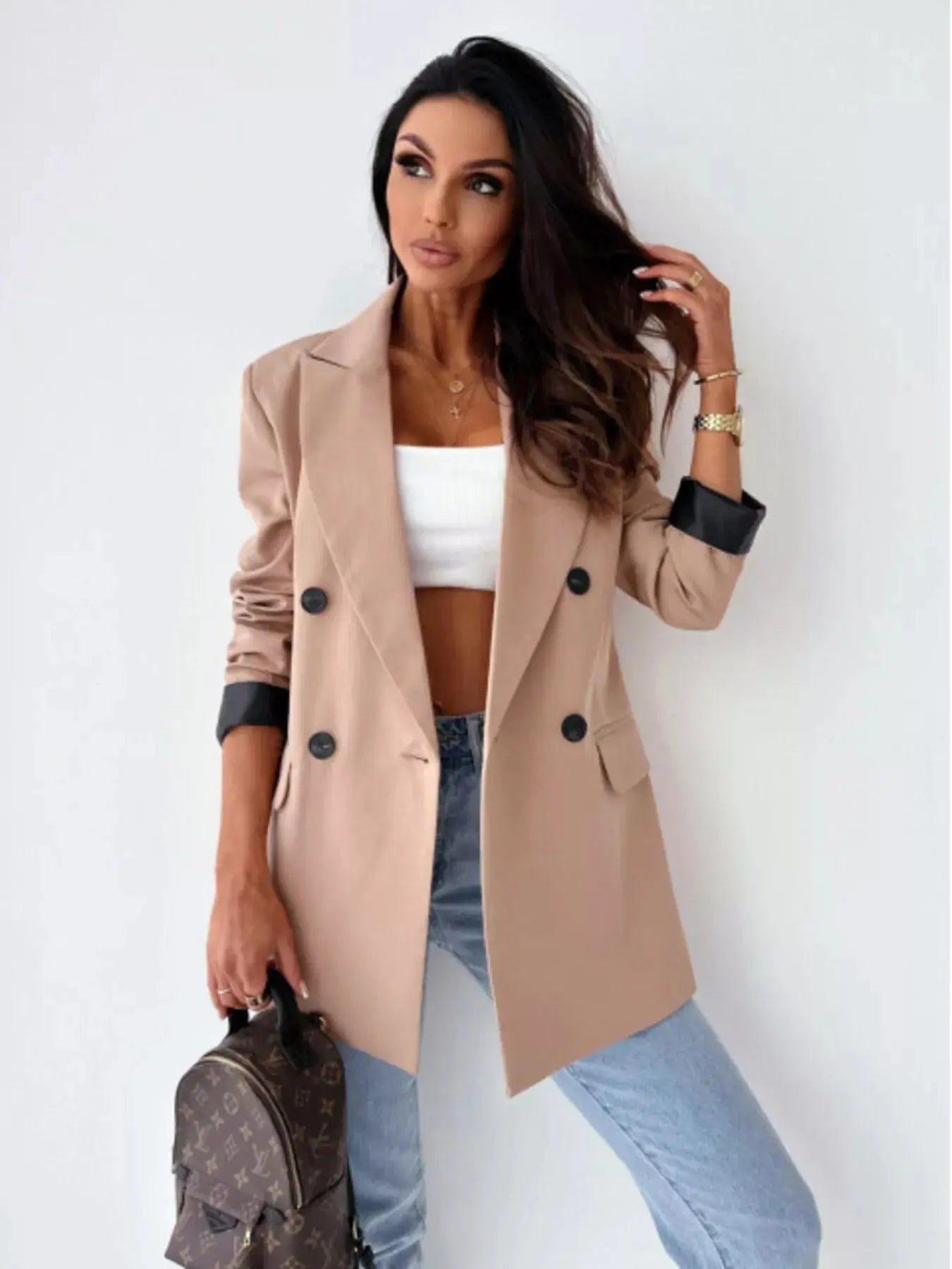 Lapel Collar Long Sleeve Blazer Simply Love