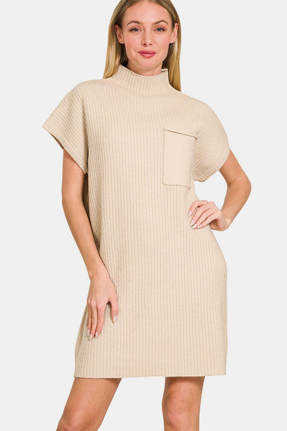 Zenana Short Sleeve Sweater Mini Dress.