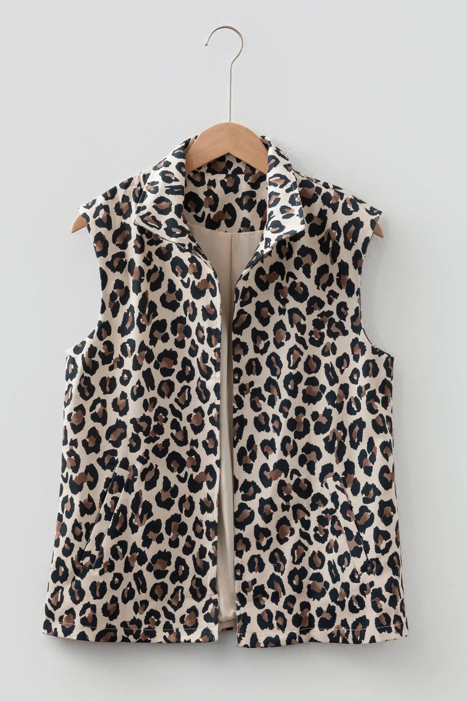 Brown Leopard Print Open Front Jacket Vest For Women Dear-Lover Dropshipping